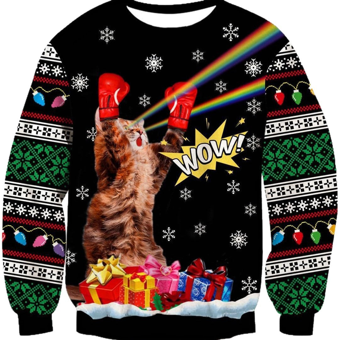 All over print ugly Christmas crew neck sweatshirt in polyester, one of eight festive designs