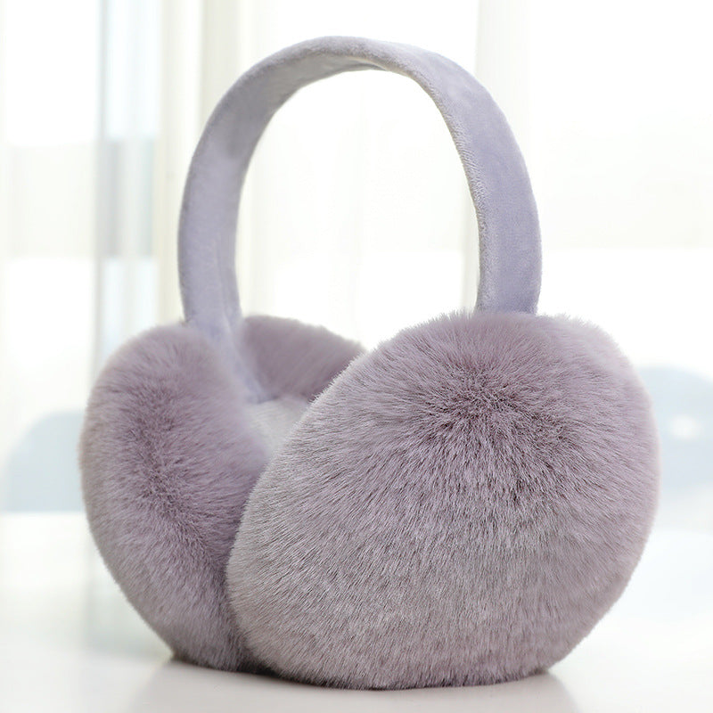 Gray Fabric Band foldable plush winter earmuffs, front three quarter view