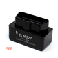 Black OBD2 Bluetooth scanner shown for the plain opp bag packing option on a white background