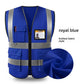 Royal blue knit reflective work vest with gray strips, chest pocket and zip front