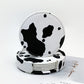 Black and white cow print PU leather round coaster set with a holder