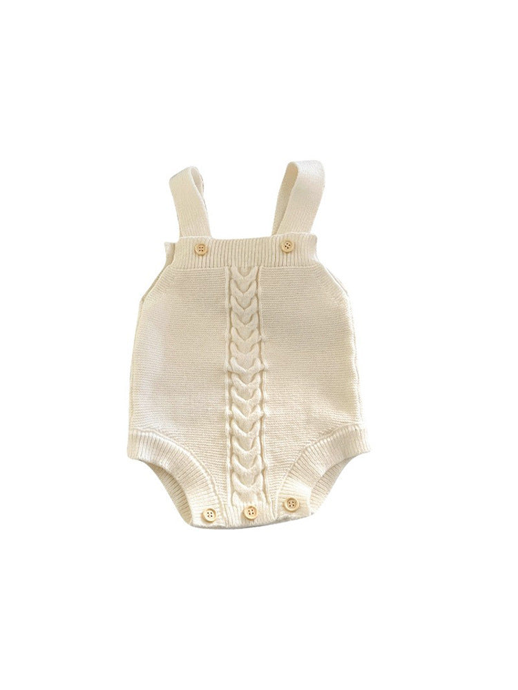 Baby knit cotton romper worn during everyday play and rest at home