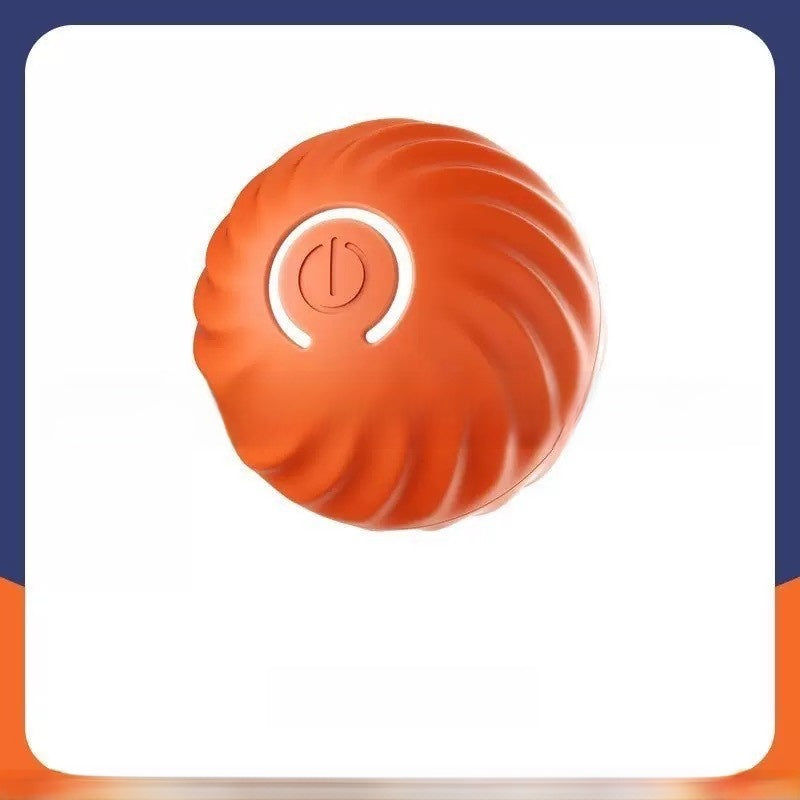 Orange silicone hop ball for pets with a single power button, no rope and no clear hub