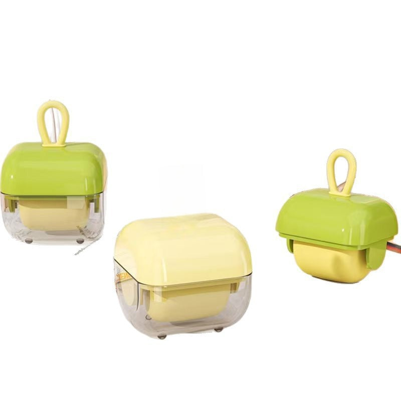 Reusable washable sticky lint roller in green and beige with a hanging loop handle