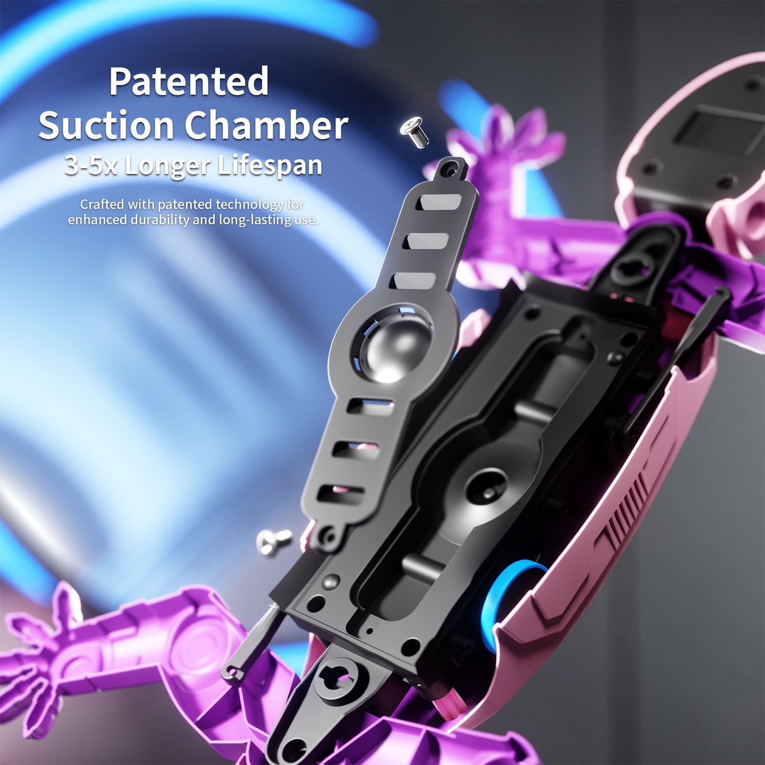 Pink lizard toy shown with its underside suction chamber part that lets it climb smooth walls