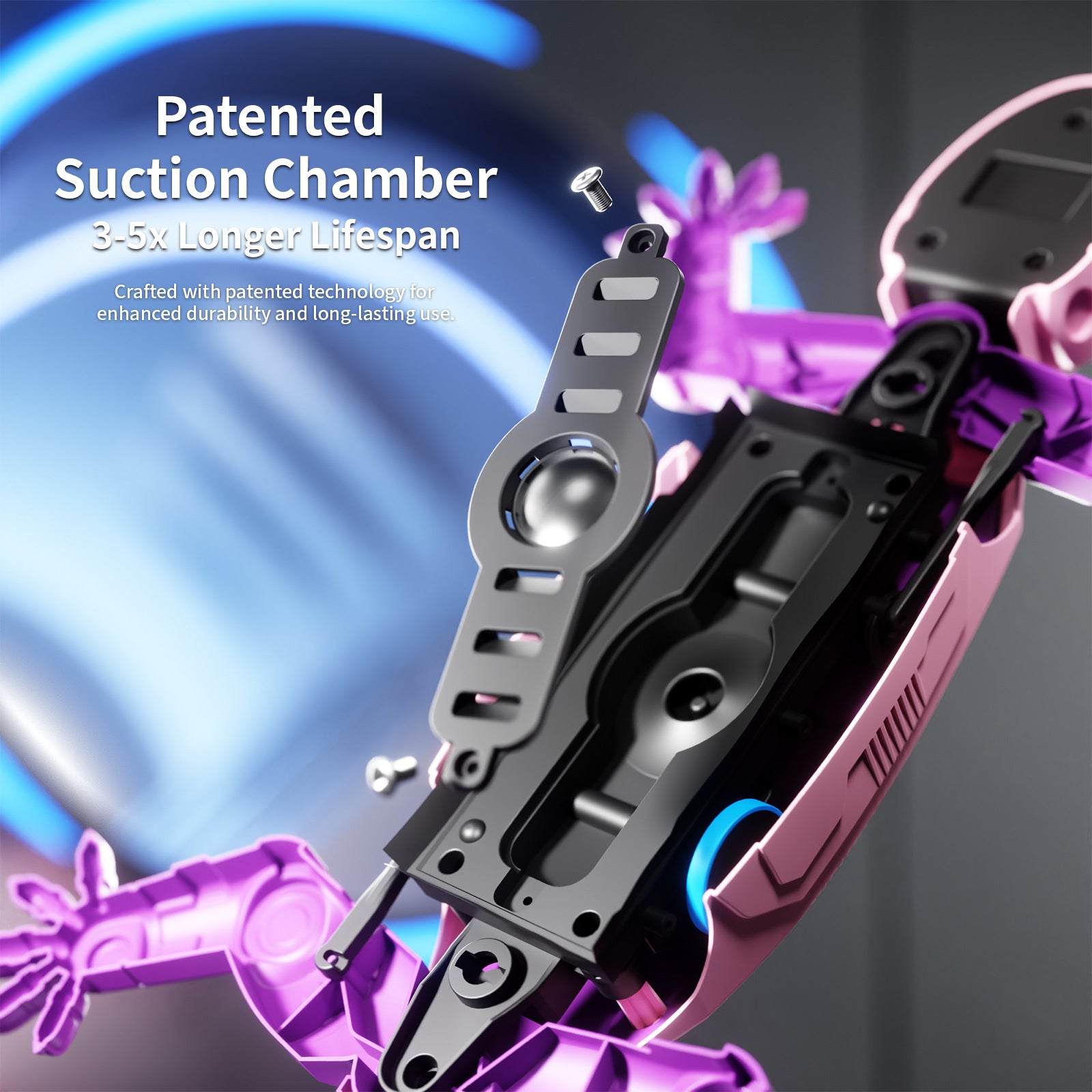 Pink lizard toy shown with its underside suction chamber part that lets it climb smooth walls