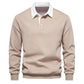 Feature close up of the flat collar and button placket on the polo pullover