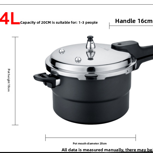 Aluminum pressure cooker shown on an induction hob with magnetic 430 stainless steel base