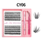 Lash cluster style CY06 in a 10 row tray with dual-ended glue pen, tweezers and a close-up of the cluster shape