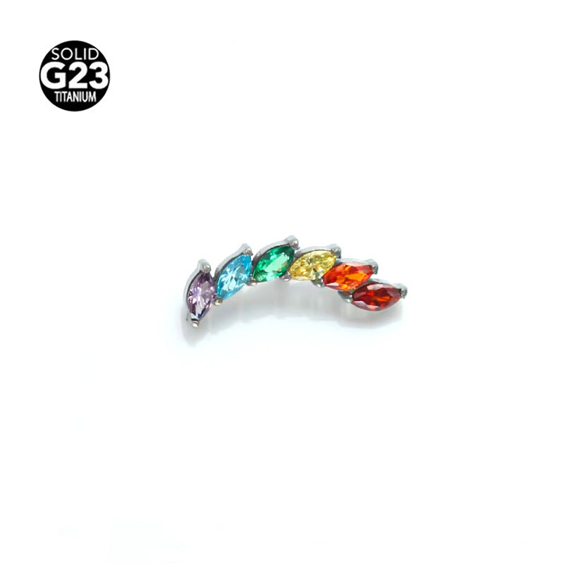 G23 titanium piercing stud with a curved row of marquise cubic zirconia stones