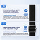 Black nylon strap 22 mm wide and heavy duty metal U lock buckle with adjustable height shown in close up