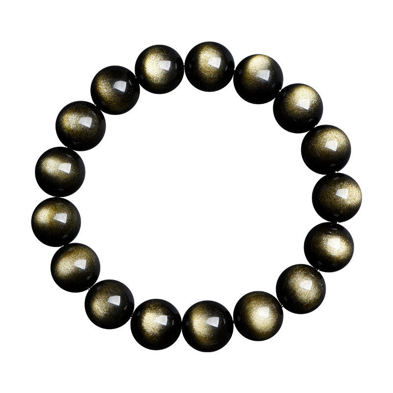 Black obsidian bead bracelet with warm gold sheen band across each bead