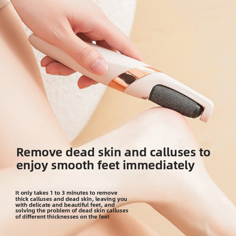 Pink electric foot file buffing dead skin from a heel during use