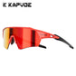 Cyclist descending mountain road wearing shades