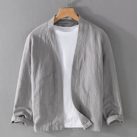 Mens Vintage Stand Collar Open Front Jacket