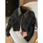 Black cropped zip-up knit cardigan with a glossy brown collar and gold-tone zip, size XXL option