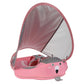 Pink flamingo baby swim float on white with the canopy raised and the seat panel visible