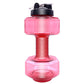 Dumbbell water bottle cap detail showing the ribbed screw thread and flip spout