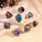 Geometric Crystal Open Ring at an angle, faceted stone catching the light