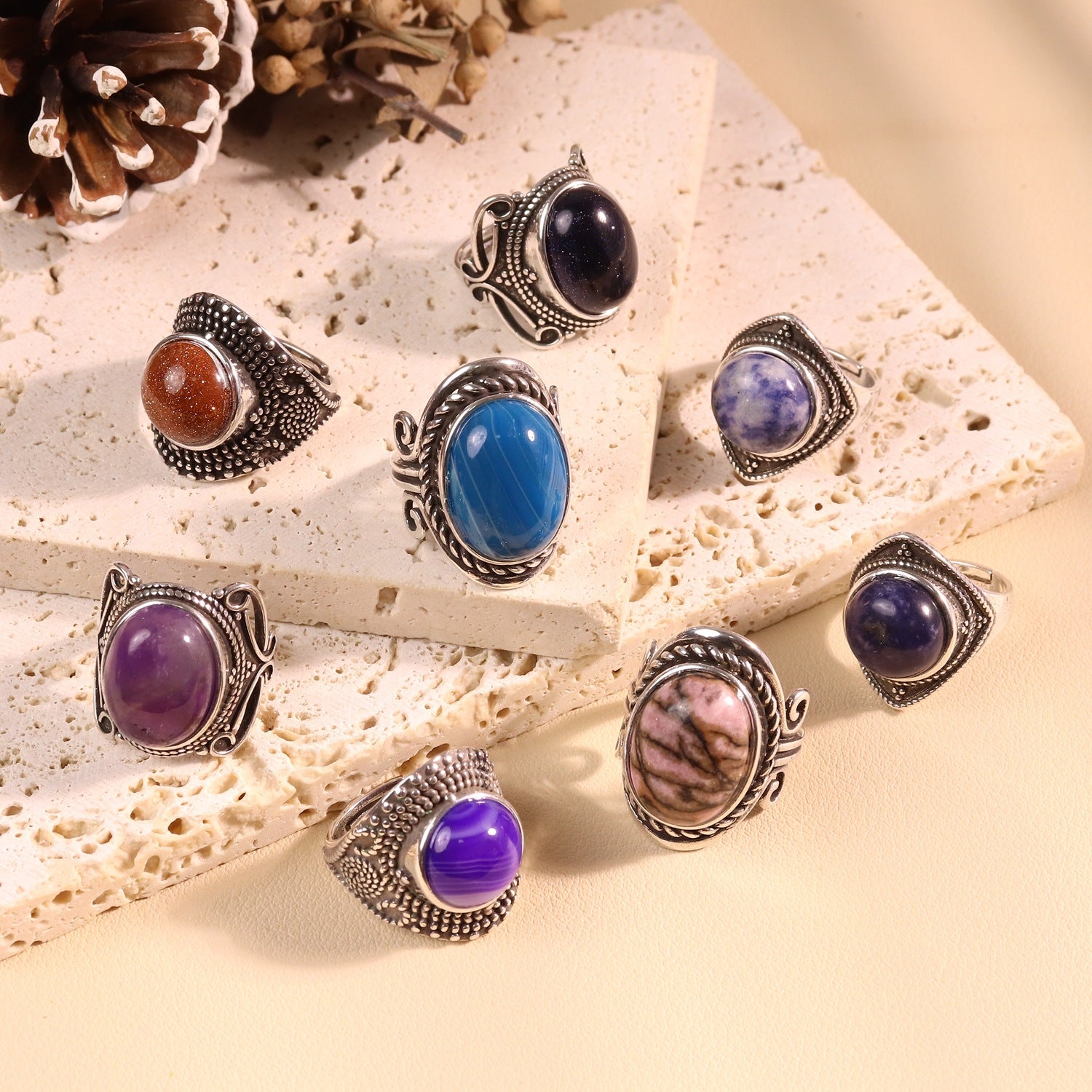 Geometric Crystal Open Ring at an angle, faceted stone catching the light
