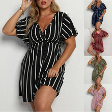 Womens Striped Surplice V Neck Flutter Sleeve Mini Dress