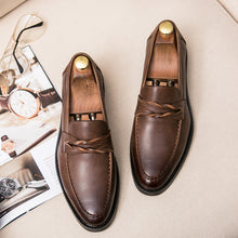 Mens Recycled Leather Braided Strap Apron Toe Loafers