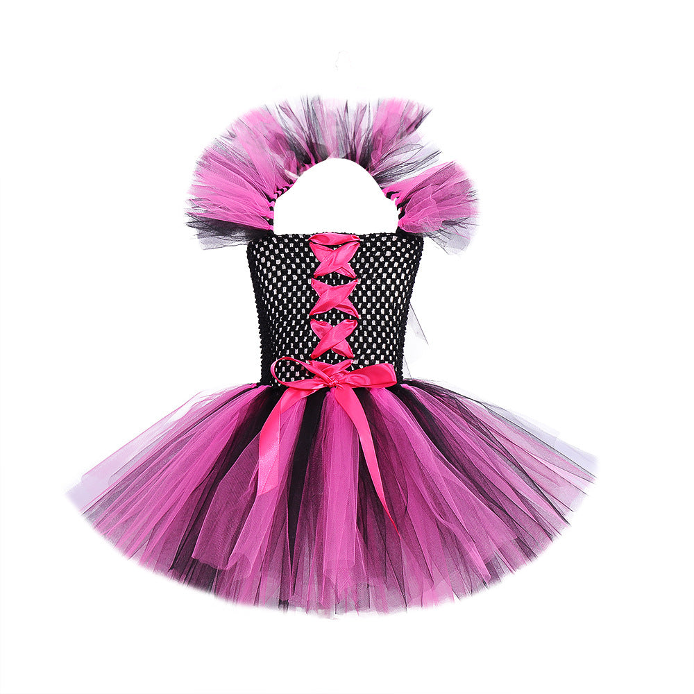 Rose red pointed witch hat with ribbon trim shown on its own