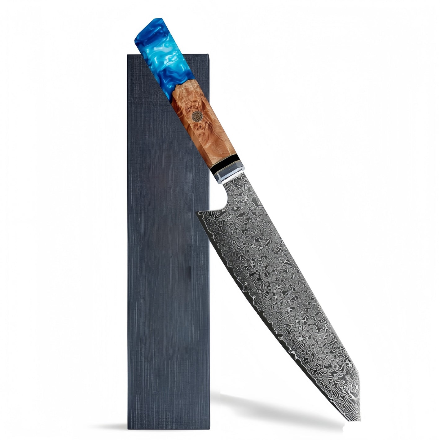 VG10 Damascus chef knife with wavy steel pattern and resin wood handle