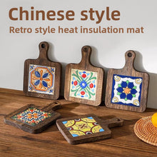 Ceramic Tile Wood Trivet with Handle, 20 x 14 cm
