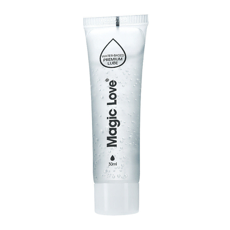 Clear water-based lubricant bottle shown from the side