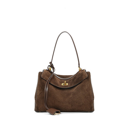 Genuine Leather Frosted Suede Tote | styled in a neutral setting