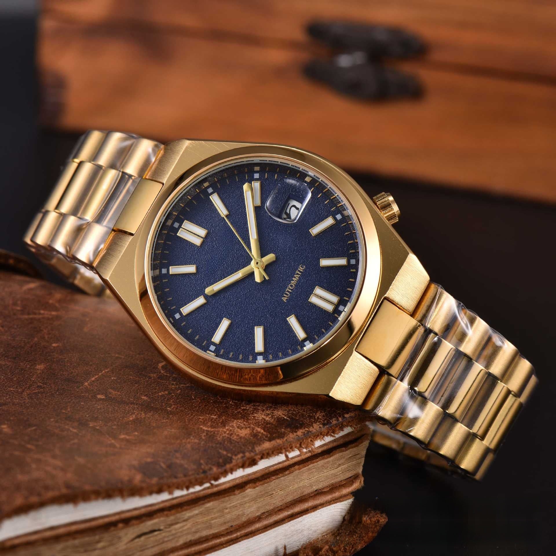 Automatic watch photographed under soft studio lighting