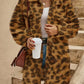Womens plush fleece button front long coat in khaki, teddy fleece pile close up