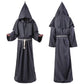 Gray hooded monk robe with shoulder cape, front and back views, size XXL
