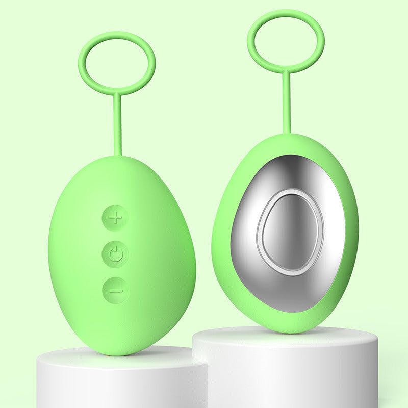 Light green handheld microcurrent sleep aid device, button side and metal plate side