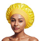 Yellow satin sleep bonnet with ruffled crown and wide elastic band, 30 cm diameter