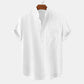 Mens Stand Collar Casual Button Down Short Sleeve Shirt