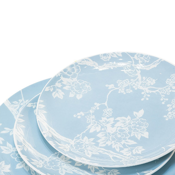 Pale blue plum blossom porcelain plates with a white blossom print