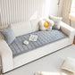 Sweet Serene Light Gray quilted plush sofa cover on a sofa, 90 x 240 cm