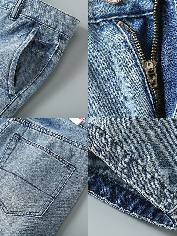 Men's vintage washed straight denim shorts