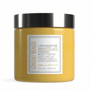 Champagne firming body cream jar in pink rose scent front view