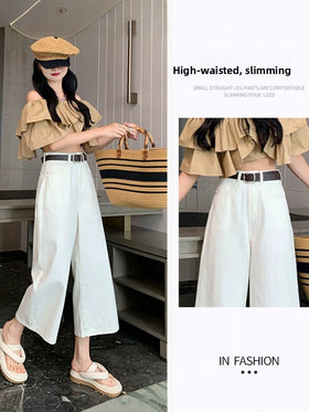 High-Waisted Cropped Wide-Leg Jeans for Women, Summer Thin Style