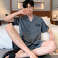 Men's Ice Silk Pajamas Short Sleeve Homewear Set