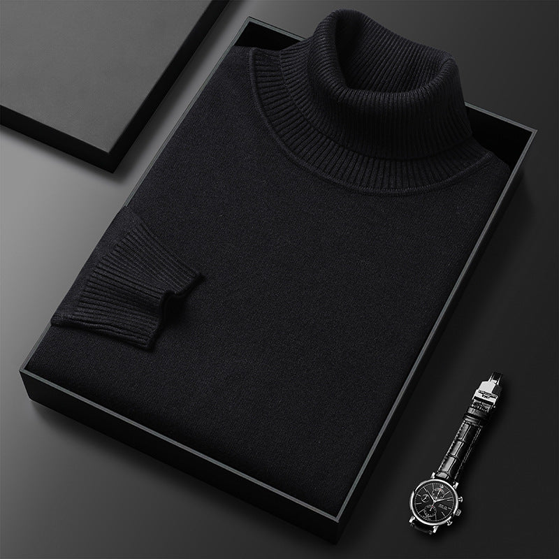 Men's slim-fit turtleneck sweater folded to show the fine knit