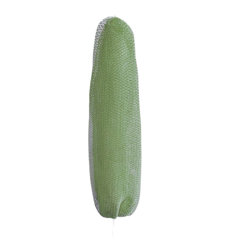 Long stretchy exfoliating bath net with a rope handle at each end