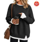 Black pullover sweatshirt for women in a soft polyester cotton blend with loose fit