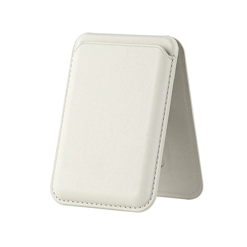 Magnetic card holder snapped to a MagSafe phone from behind