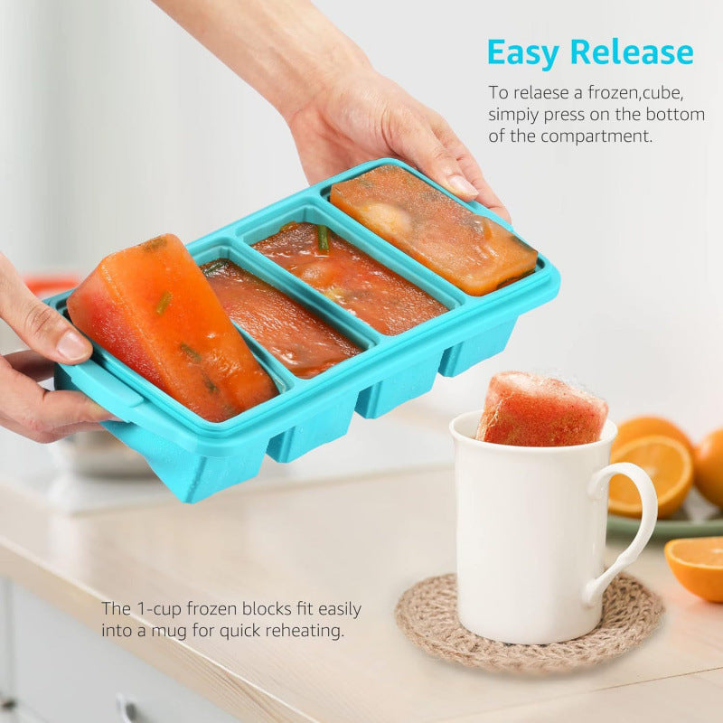 Flexible platinum silicone ice cube tray in a large cube layout for freezing ice cubes