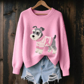 Womens 3D Print Animal Knit Look Pullover Top