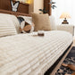 Winter Rhythm White ribbed plush sofa cover on a sofa, 90 x 120 cm
